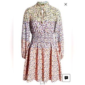 Vince Camuto Floral Smocked Waist Long Sleeve Dress $100 OBO